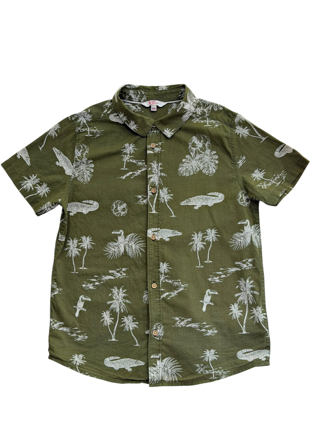 Cămașă copii BESTies, verde cu imprimeu tropical