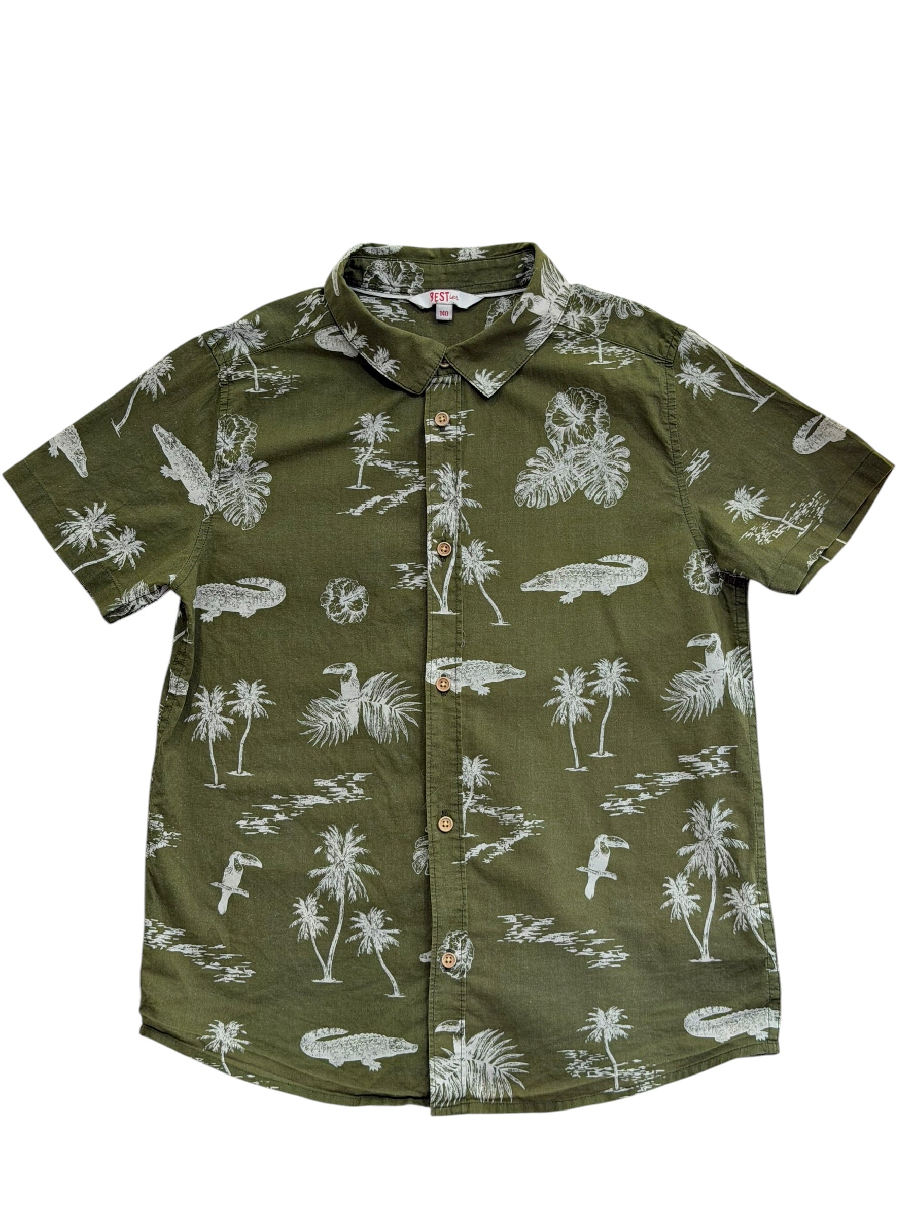 Cămașă copii BESTies, verde cu imprimeu tropical