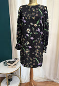 Rochie florală H&M, neagră, mâneci lungi