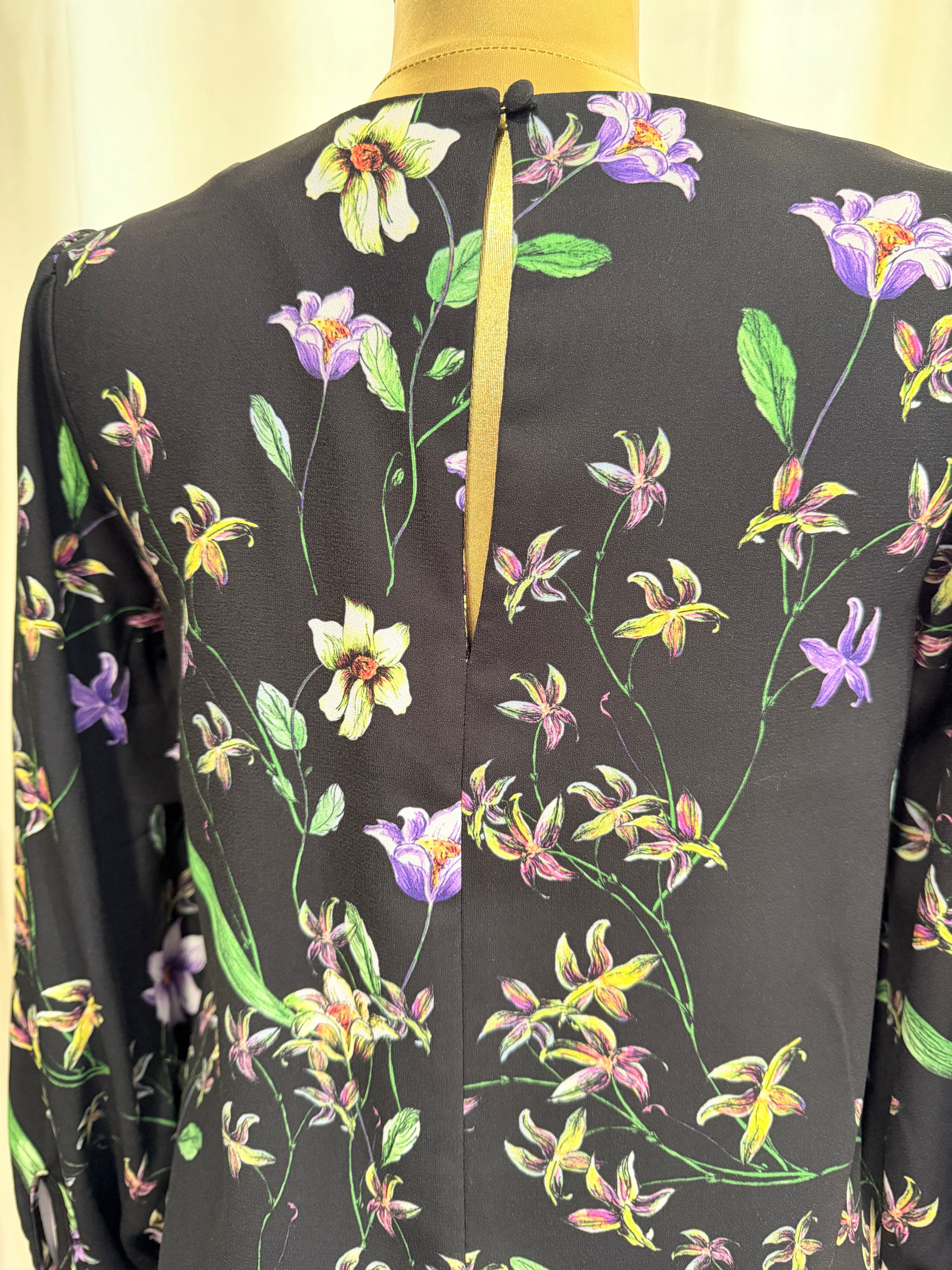Rochie florală H&M, neagră, mâneci lungi