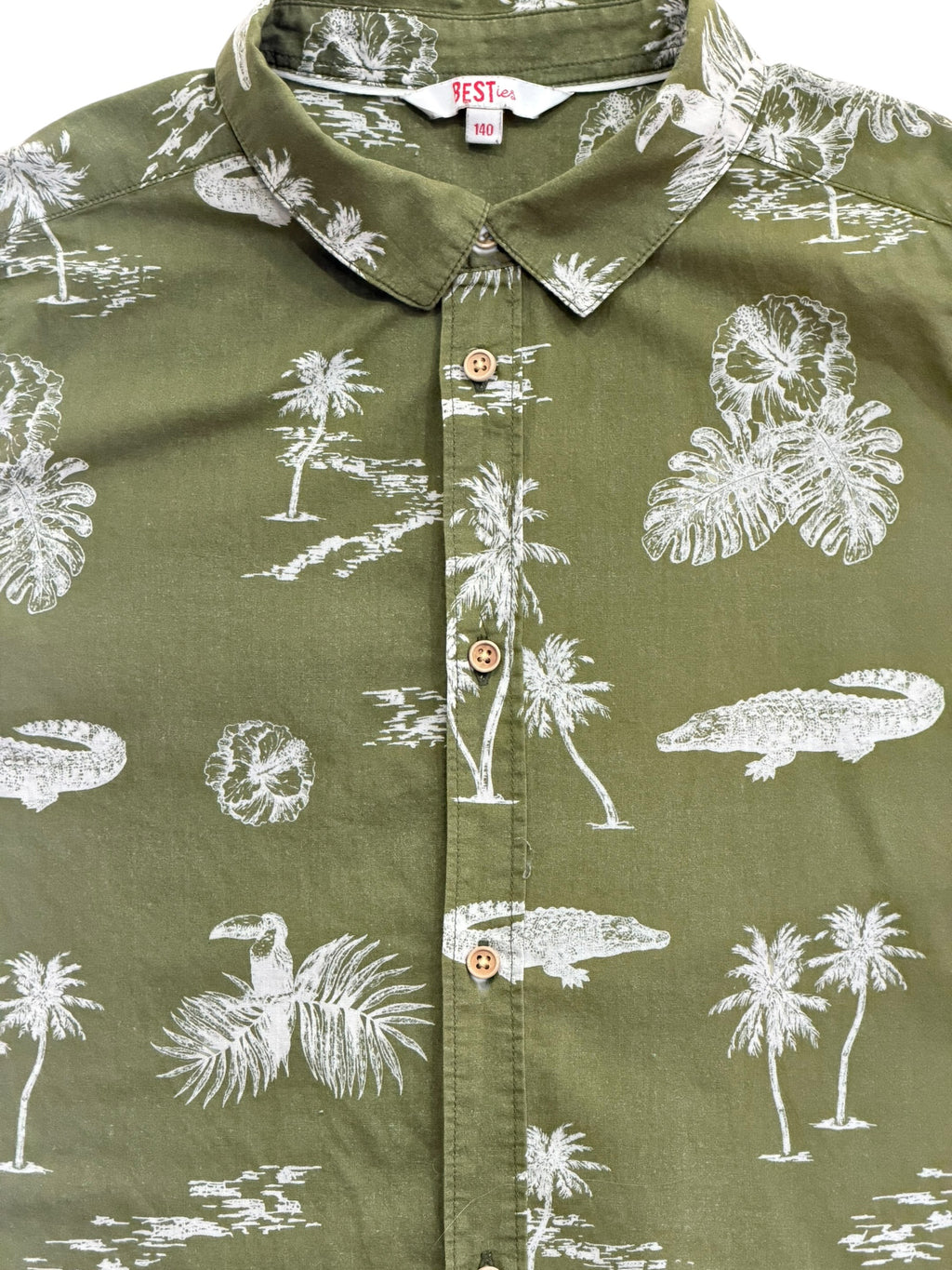 Cămașă copii BESTies, verde cu imprimeu tropical