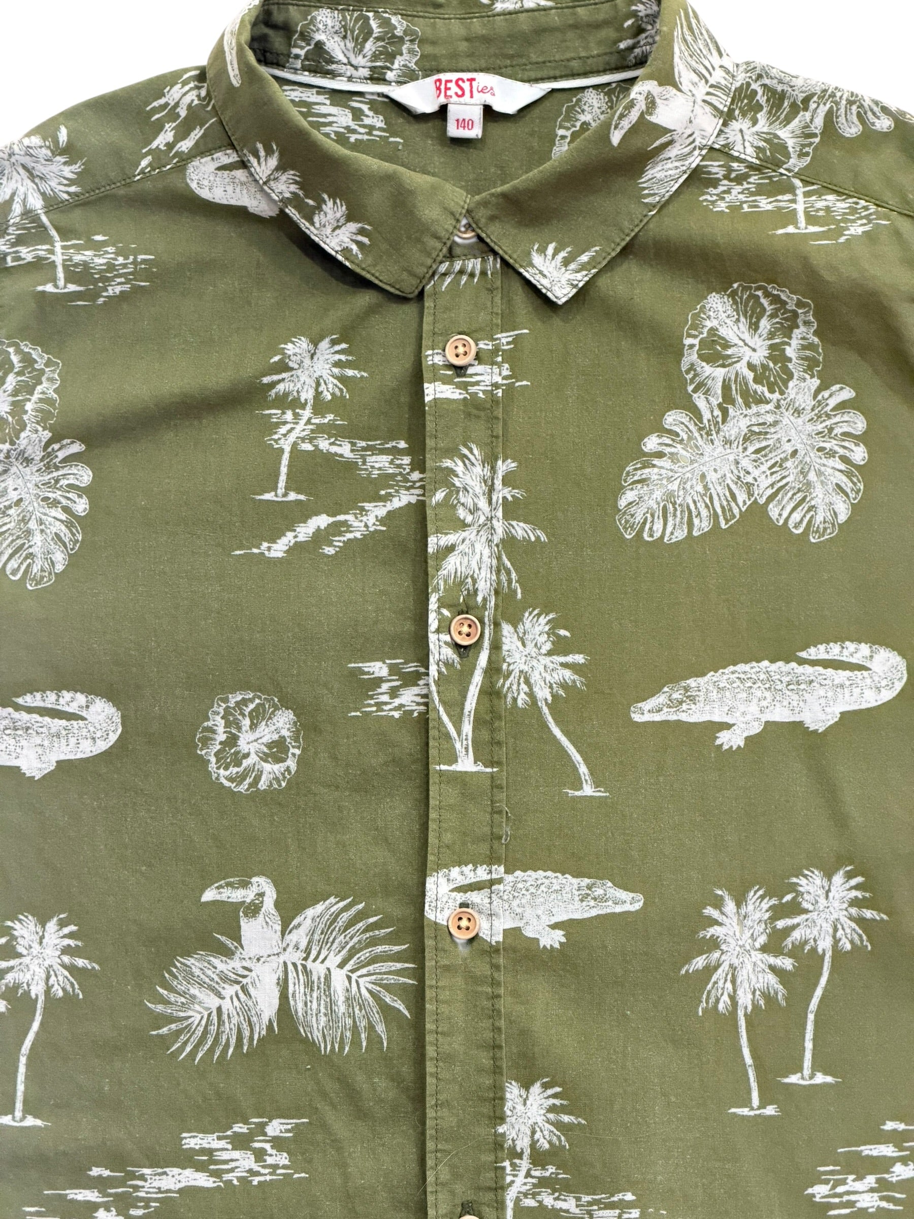 Cămașă copii BESTies, verde cu imprimeu tropical