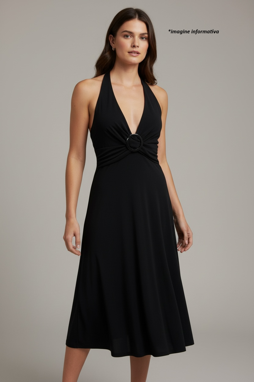 Rochie elegantă neagră, model halter