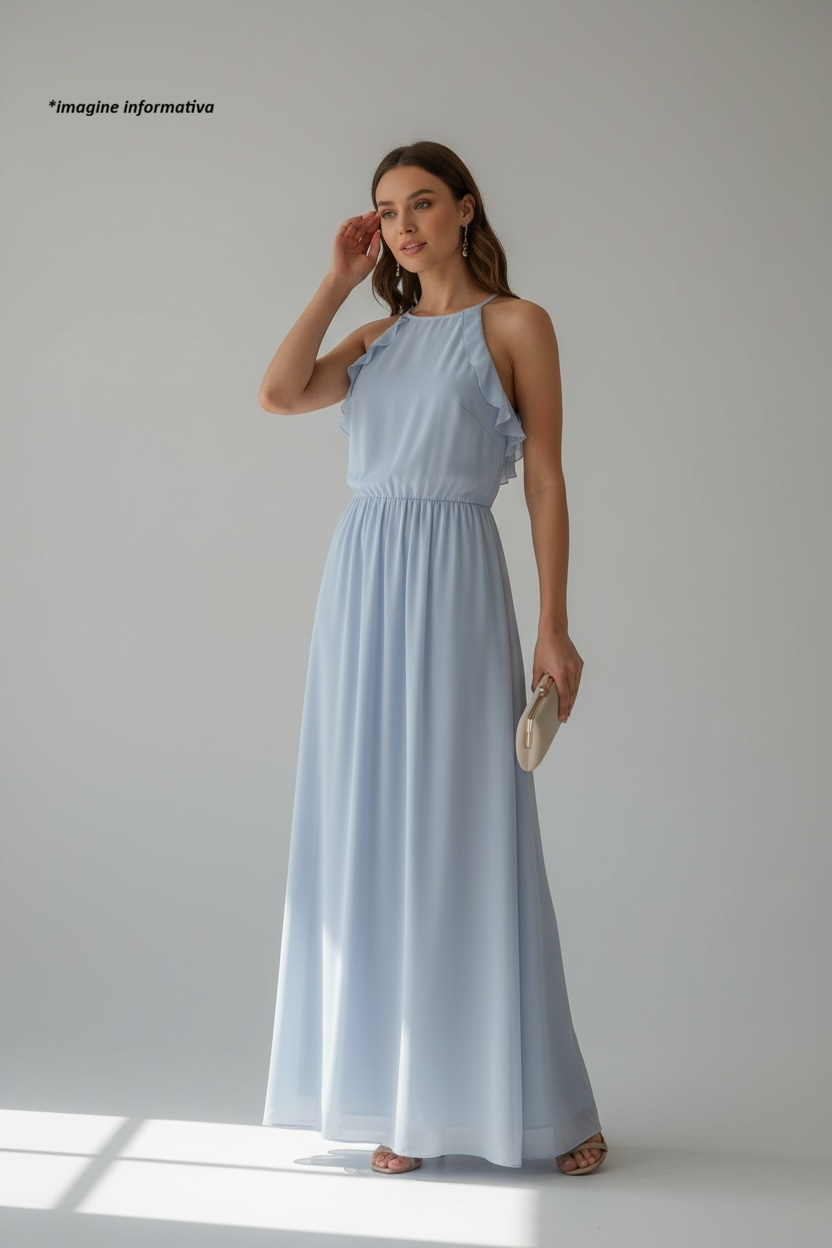 Rochie lungă elegantă H&M, bleu pastel, voal